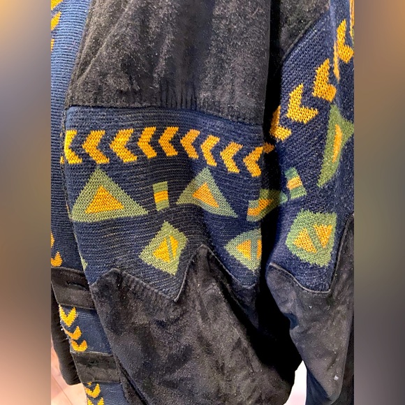 Mens J Walden southwestern style, black suede and partial thick woven sweater. - Picture 3 of 6